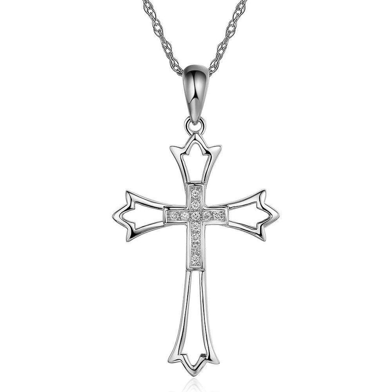 White Gold Cross Pendant Necklace with Diamonds