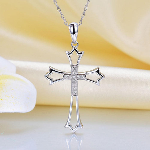 White Gold Cross Pendant Necklace with Diamonds