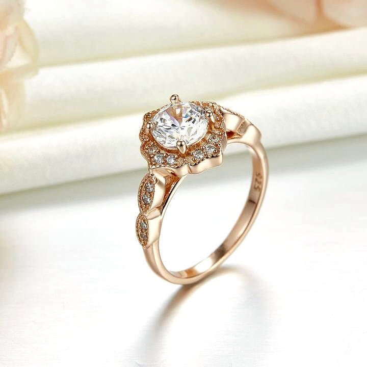 Vintage Art Dec Style 1 Carat Rose Gold Ring