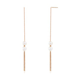Chained Double Fresh Water Pear Long Line 18K/750 Rose Gold Earrings