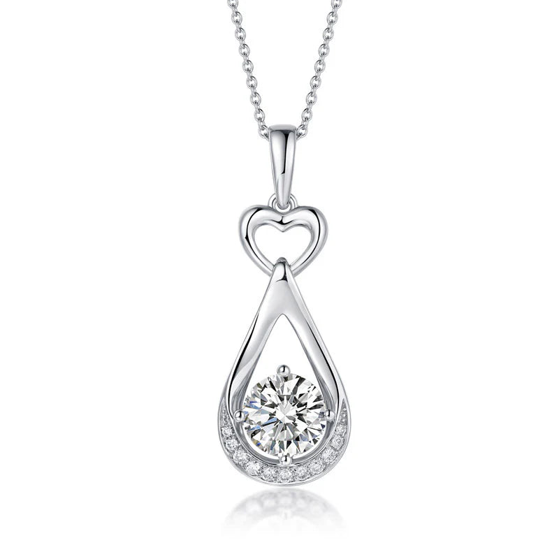1ct  Lab Grown Diamond Heart Drop 14k Gold Pendant Necklace