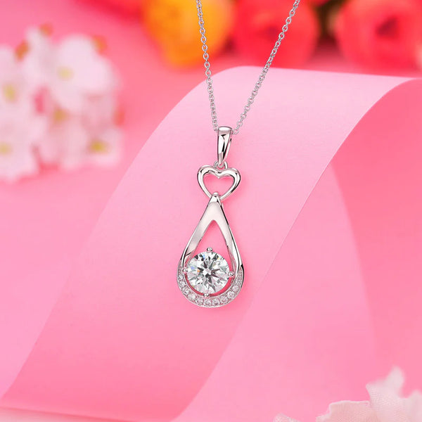 1ct  Lab Grown Diamond Heart Drop 14k Gold Pendant Necklace