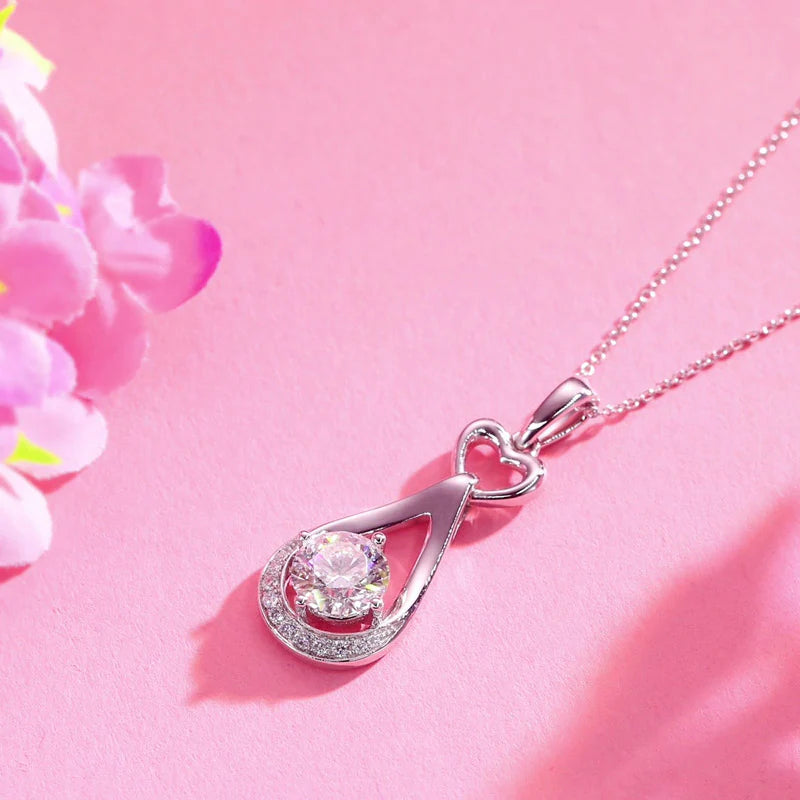 1ct  Lab Grown Diamond Heart Drop 14k Gold Pendant Necklace
