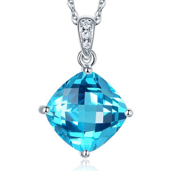 White Gold  2.5 Ct Oval Swiss Blue Topaz, 0.26 CT Pendent Necklace