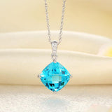 White Gold  2.5 Ct Oval Swiss Blue Topaz, 0.26 CT Pendent Necklace