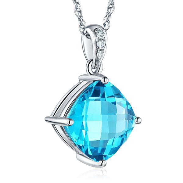 White Gold  2.5 Ct Oval Swiss Blue Topaz, 0.26 CT Pendent Necklace