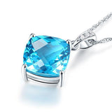 White Gold  2.5 Ct Oval Swiss Blue Topaz, 0.26 CT Pendent Necklace
