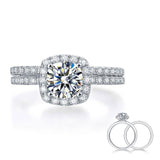 Moissantie Diamond  One Carat Cushion Cut Halo Ring/ Set