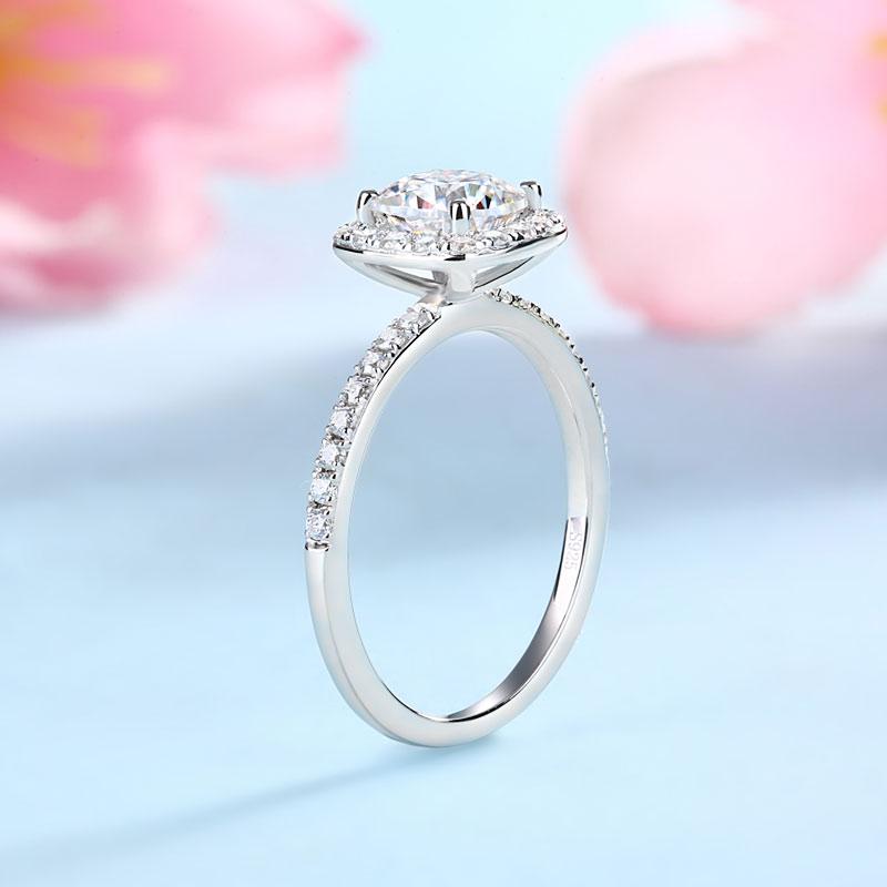 Moissantie Diamond  One Carat Cushion Cut Halo Ring/ Set
