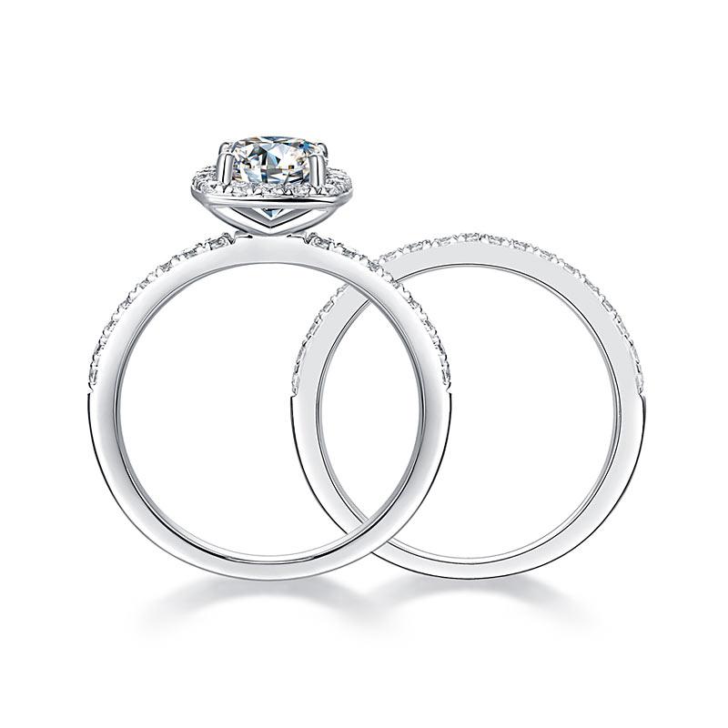 Moissantie Diamond  One Carat Cushion Cut Halo Ring/ Set