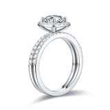 Moissantie Diamond  One Carat Cushion Cut Halo Ring/ Set