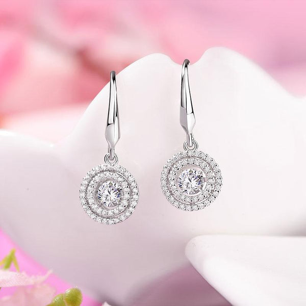 Swaying Stone Halo Dangle White Sapphire Earrings