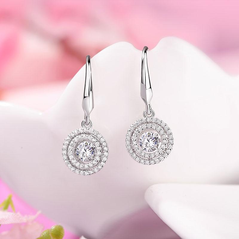Swaying Stone Halo Dangle White Sapphire Earrings