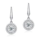 Swaying Stone Halo Dangle White Sapphire Earrings