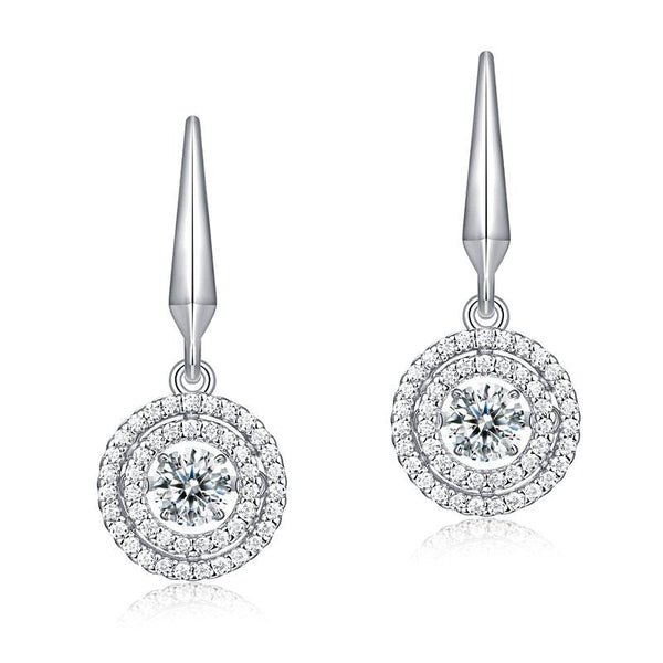 Swaying Stone Halo Dangle White Sapphire Earrings
