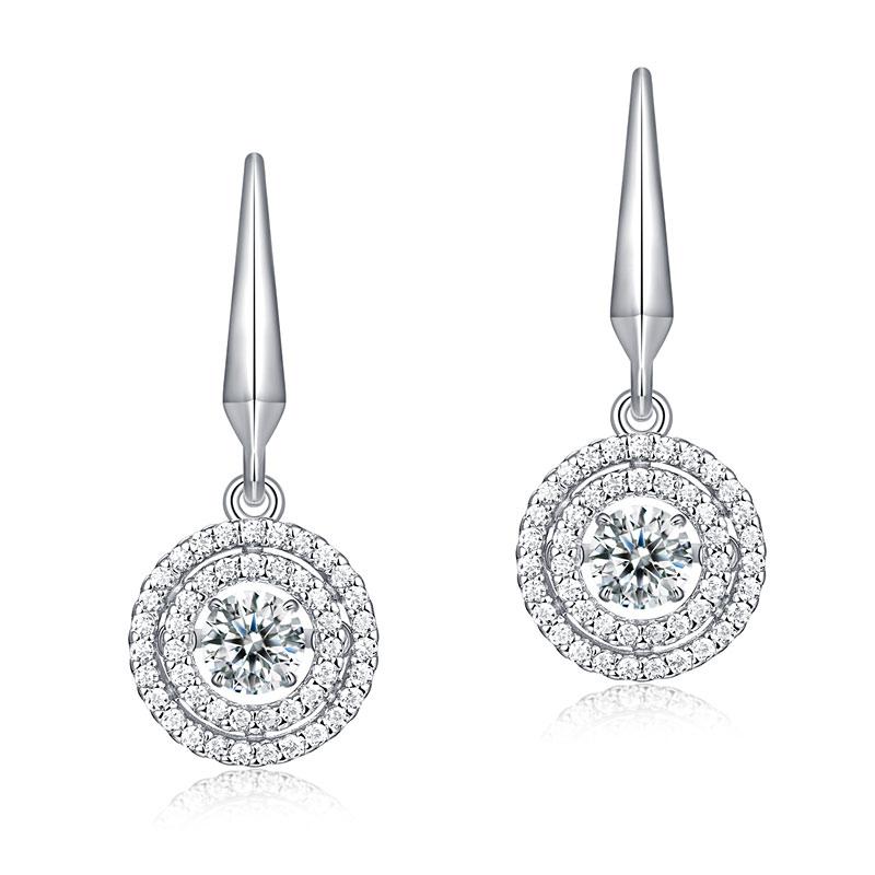 Swaying Stone Halo Dangle White Sapphire Earrings