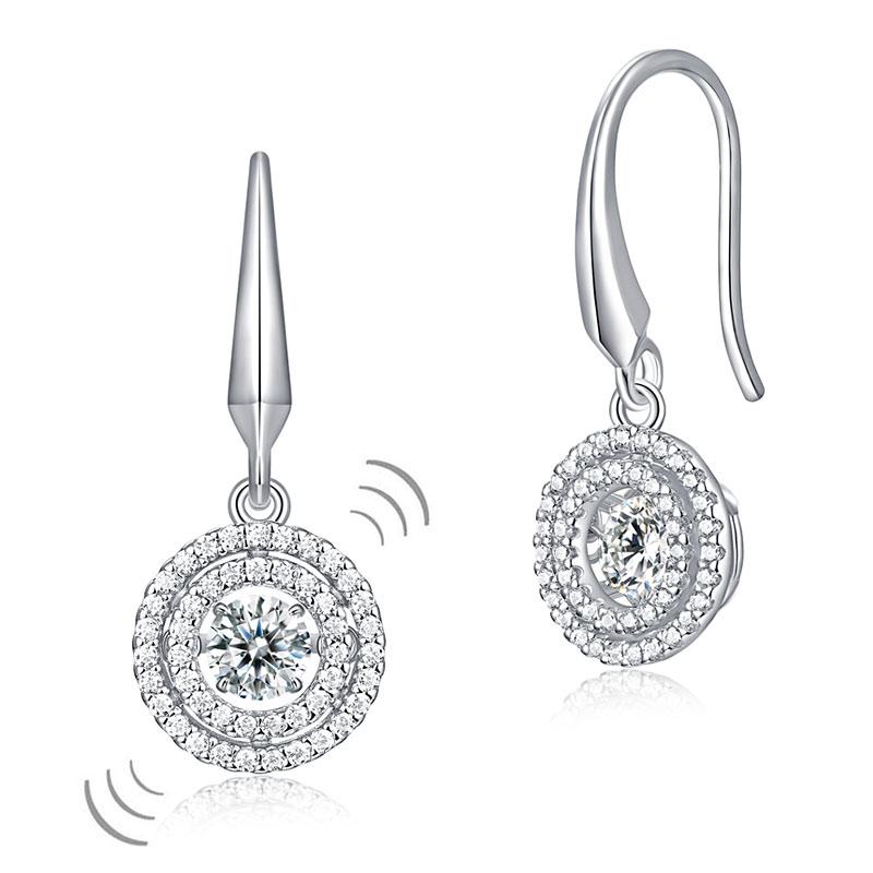 Swaying Stone Halo Dangle White Sapphire Earrings