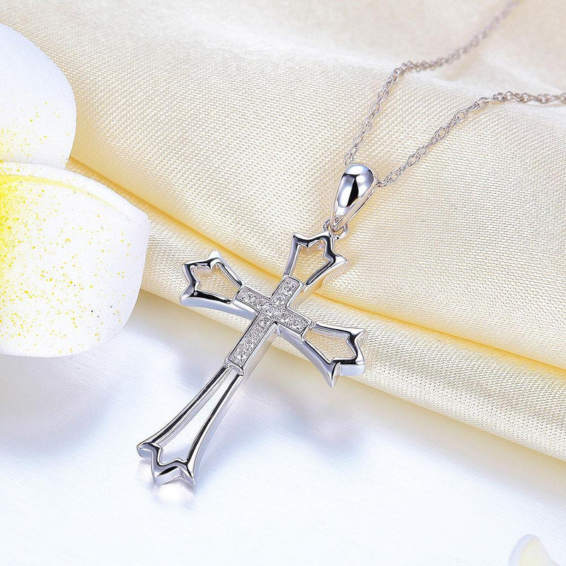 White Gold Cross Pendant Necklace with Diamonds
