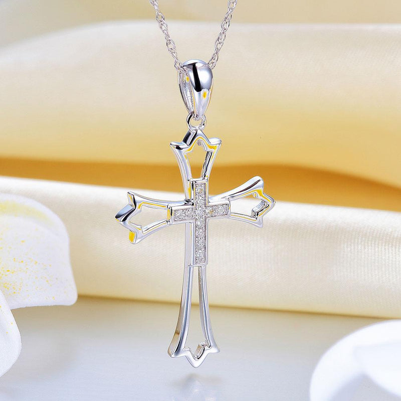 White Gold Cross Pendant Necklace with Diamonds