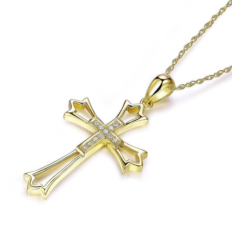 Yellow Gold Cross Pendant Necklace with Diamonds