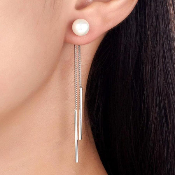 Pearl Long Line Fringe Dangle Earring