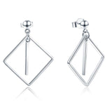 Square Line Silver Dangle Earrings