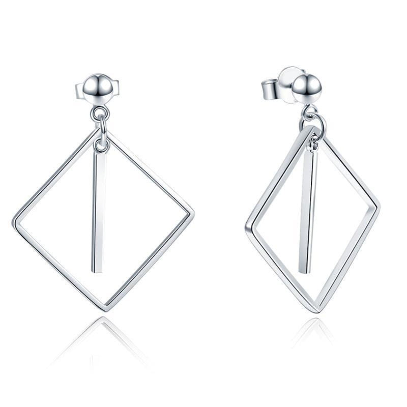 Square Line Silver Dangle Earrings
