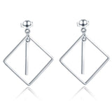Square Line Silver Dangle Earrings