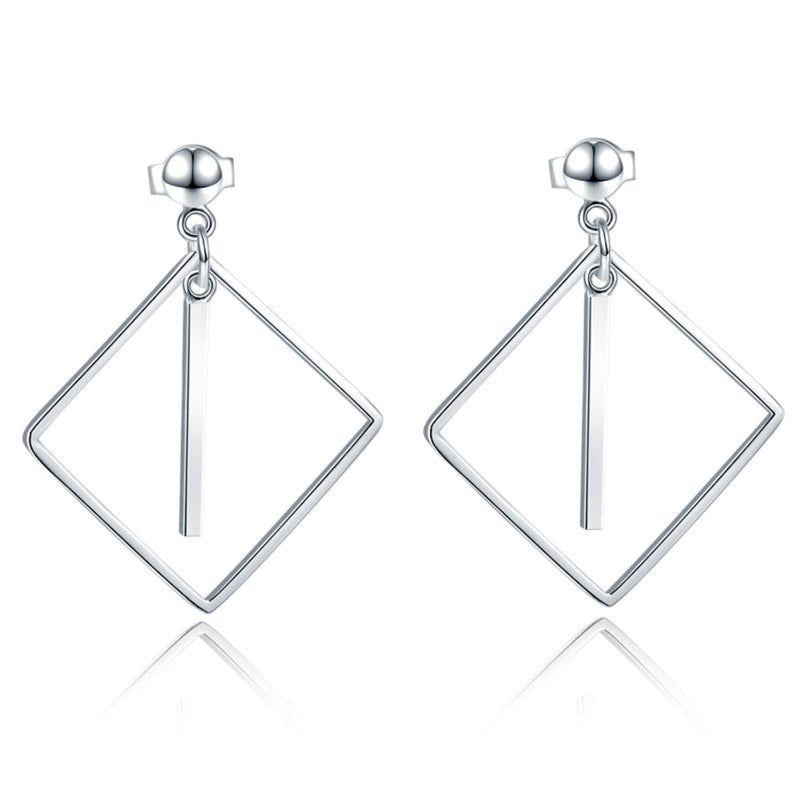 Square Line Silver Dangle Earrings