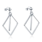 Square Line Silver Dangle Earrings