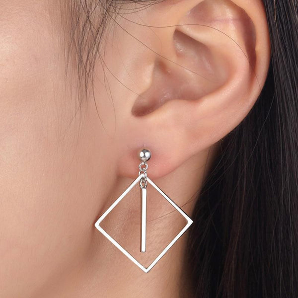 Square Line Silver Dangle Earrings