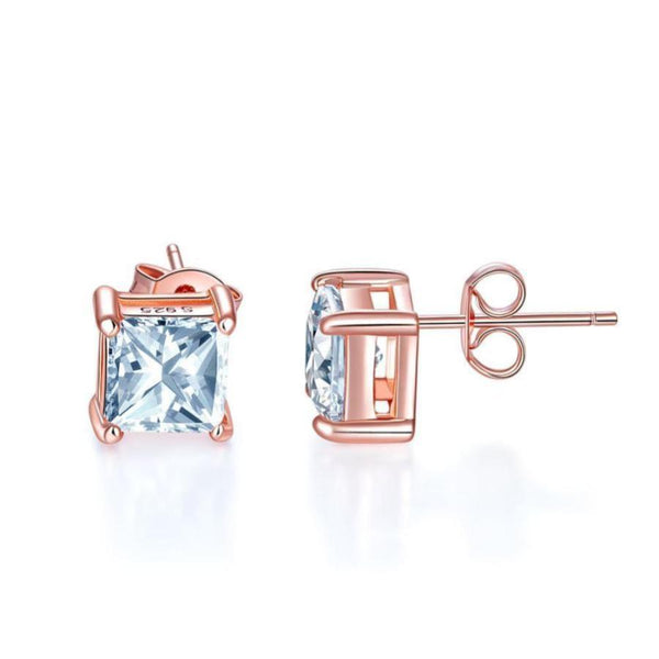 Rose Gold 1 Carat Princess Cut Stud Earring