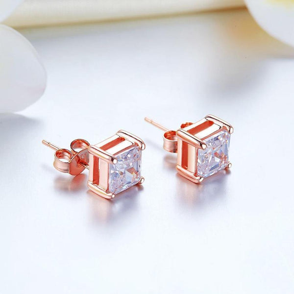 Rose Gold 1 Carat Princess Cut Stud Earring