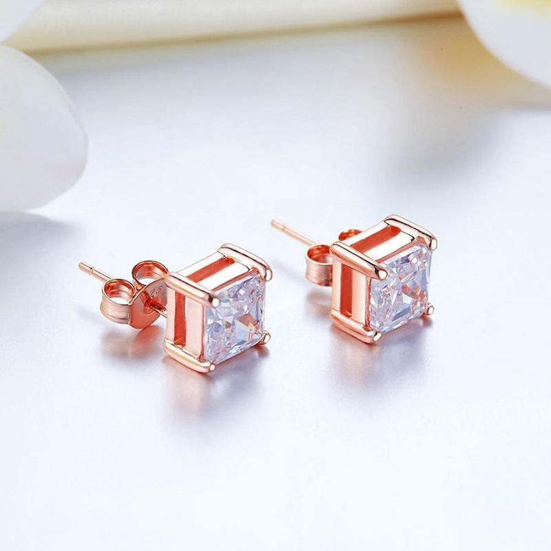 Rose Gold 1 Carat Princess Cut Stud Earring