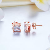 Rose Gold 1 Carat Princess Cut Stud Earring