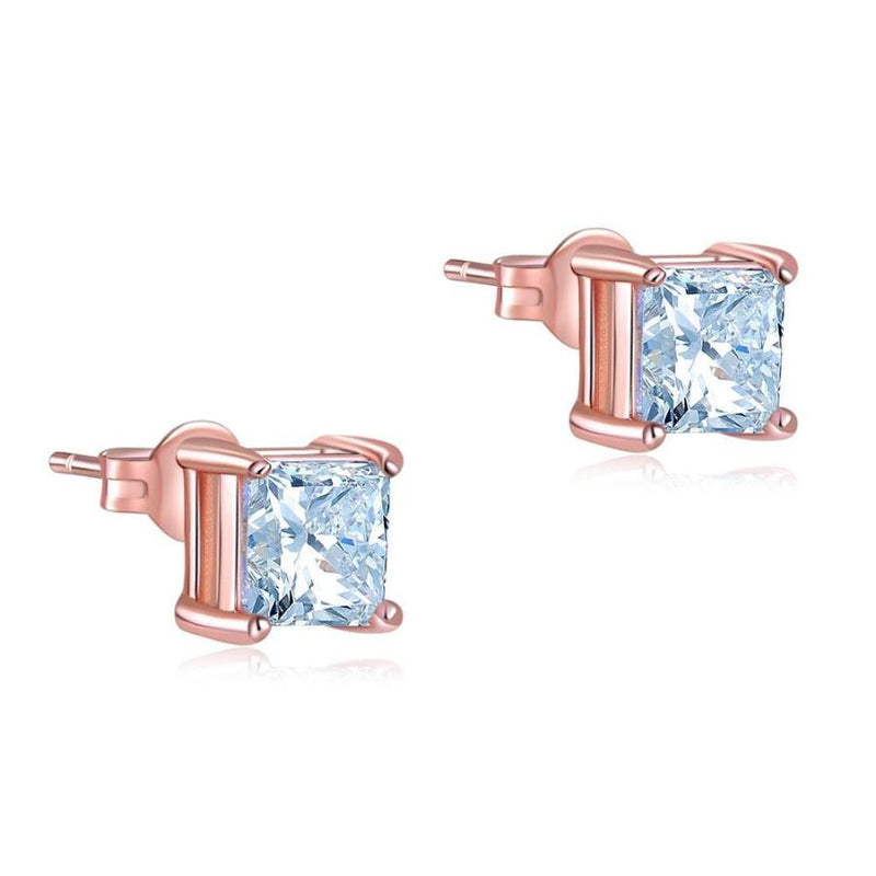 Rose Gold 1 Carat Princess Cut Stud Earring