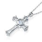 Bridal Necklace, Jewelry, White Sapphire, Sterling Silver , Swaying Stone, Cross Necklace