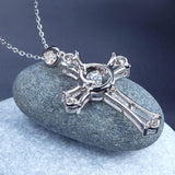 Bridal Necklace, Jewelry, White Sapphire, Sterling Silver , Swaying Stone, Cross Necklace