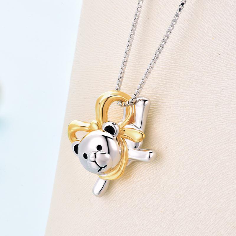 DBE Jewels, Sterling Silver, Bear, White Gold, Yellow Gold, Necklace