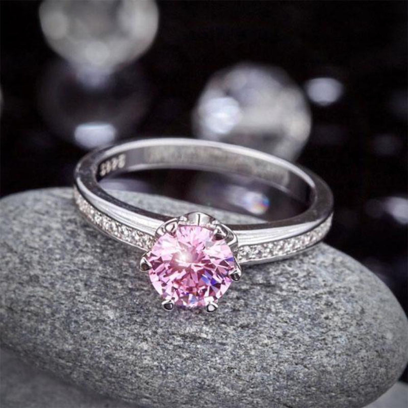 Round Brilliant Cut 1.25 Pink 6 Claw Sapphire Ring