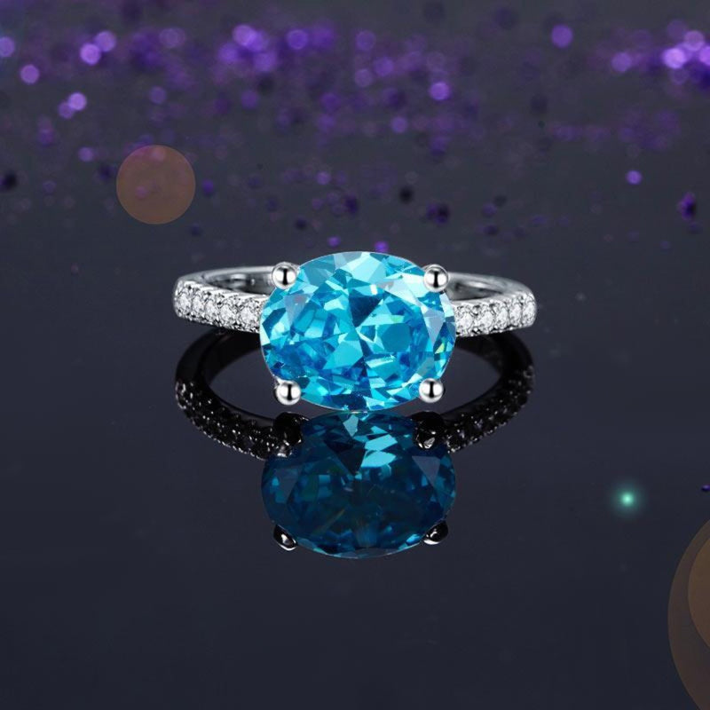 Blue Oval Cut 4 Carat Ring