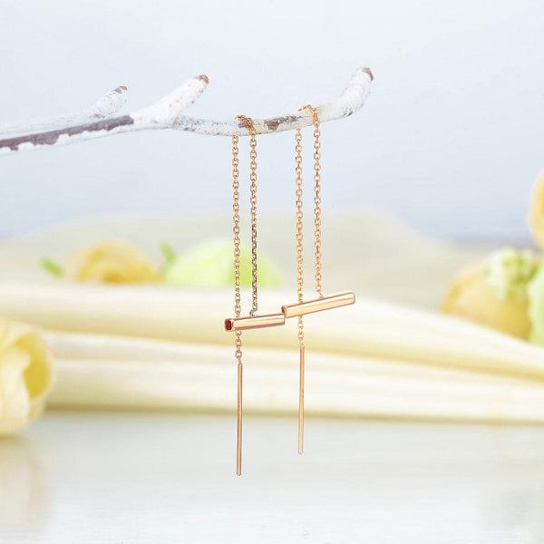 Rose Gold 18K/750 Long Line Bar Earrings