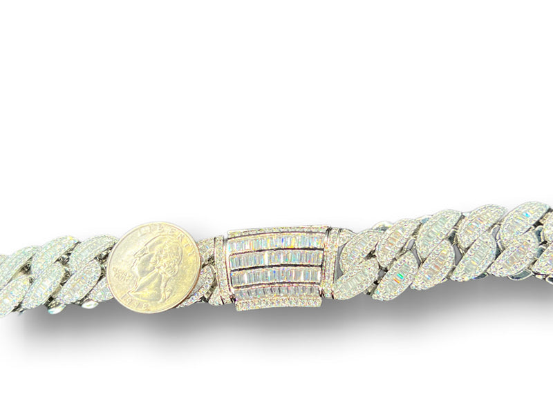 Iced Out Baguette 18mm 20 Inch White Gold Cuban