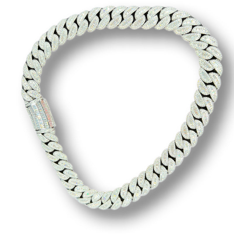 Iced Out Baguette 18mm 20 Inch White Gold Cuban