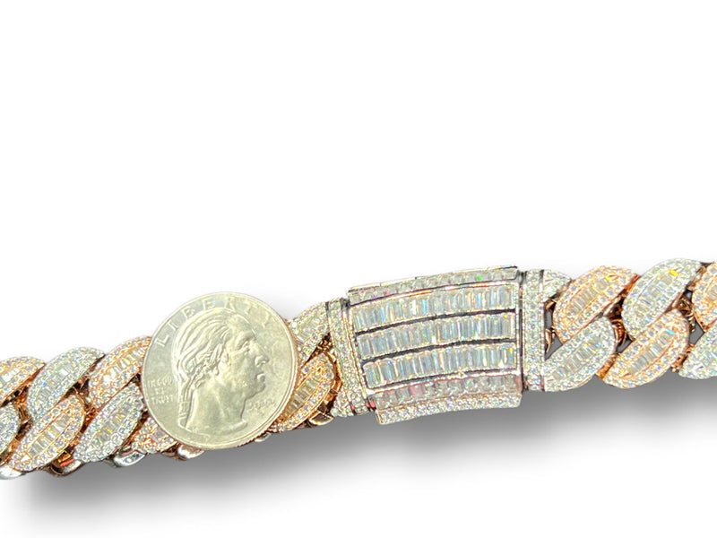 Rose Gold Iced  Baguette 18mm 20 Inch Cuban