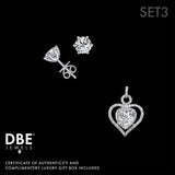 Set 3 | White Sapphire 3 CT Heart Pendant & 2 CT Round Cut Stud Earrings