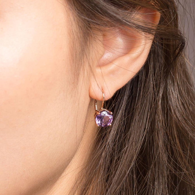Amethyst Round Cut 2 CT 14K Rose Gold Drop Earrings
