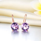Amethyst Round Cut 2 CT 14K Rose Gold Drop Earrings