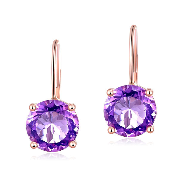 Amethyst Round Cut 2 CT 14K Rose Gold Drop Earrings