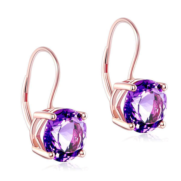 Amethyst Round Cut 2 CT 14K Rose Gold Drop Earrings